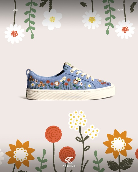 canvas sneakers, embroidered sneakers, low top sneakers, casual sneakers, blue sneakers, floral sneakers, new arrival, minimalist, editorial, fresh, calm, neutral, blue, orange, spring campaign